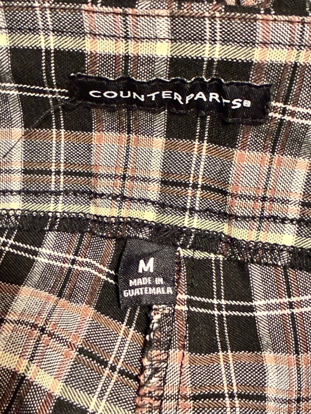 Counterparts Plaid Dress Capris Pants MEDIUM Navy Blue Gray Pull On Stretch - Picture 2 of 3